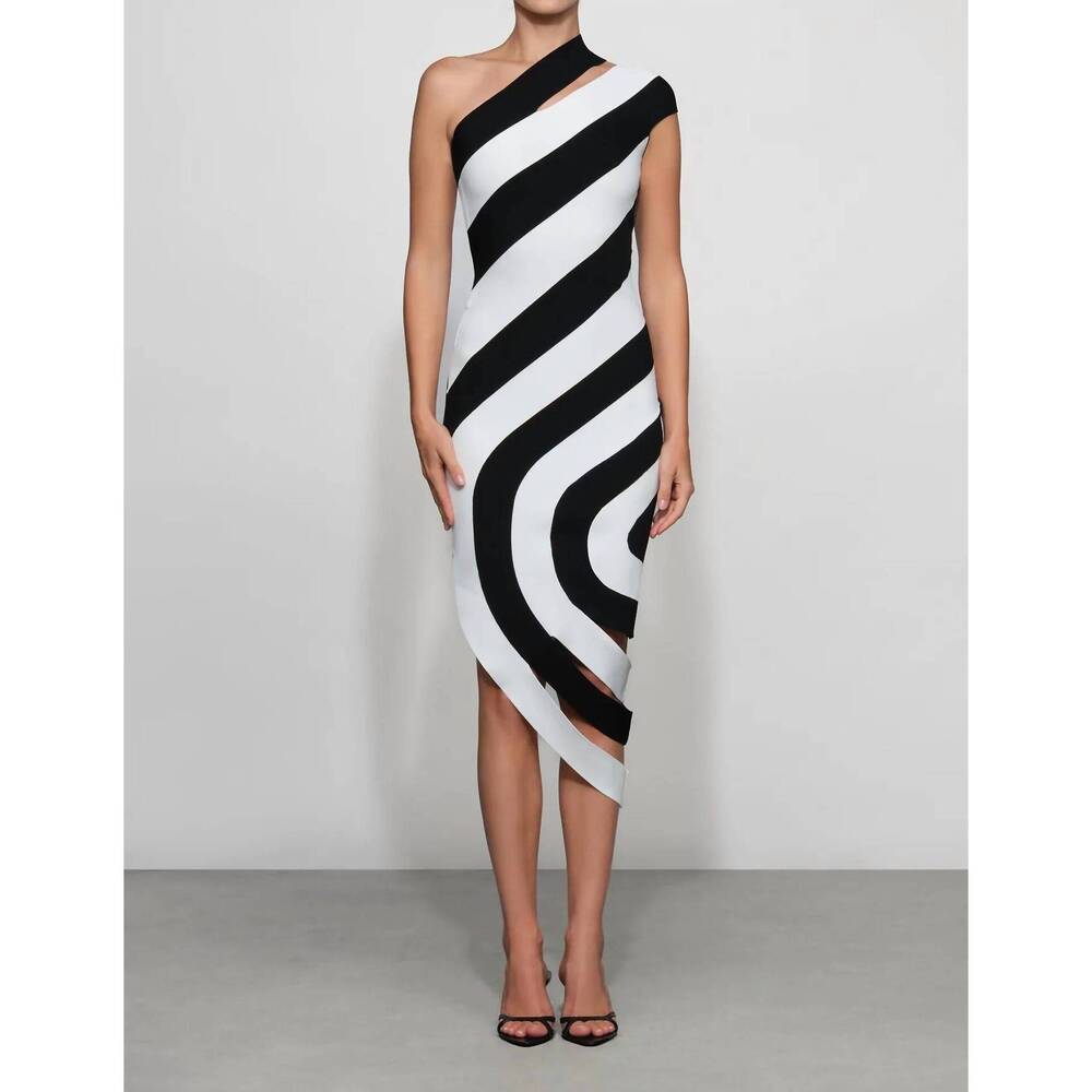 NEW ET OCHS women's stellan knit midi dress in black / white